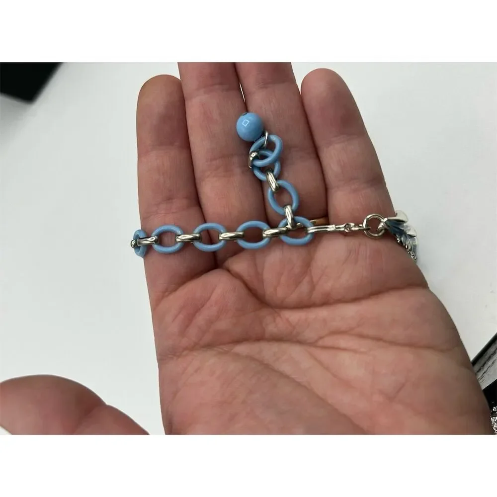 Vintage Coro Silver Tone Blue Enamel Leaf Necklace 1950s Women's Chain